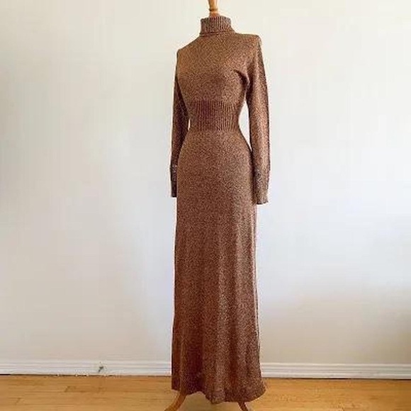 Vintage 1970s Wenjilli Hong Kong Metallic Sweater Knit Maxi Dress - Picture 1 of 6